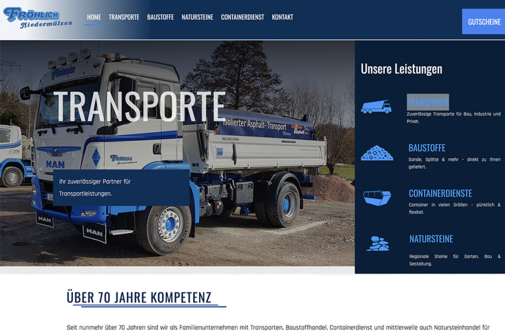 Referenzen Webdesign Fröhlich Transporte